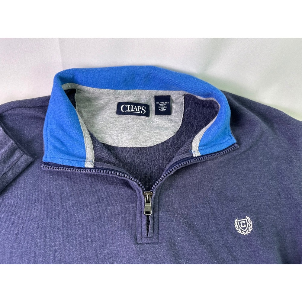 CHAPS Mens XXL Quarter Zip Pullover Sweater Blue Casual Long Sleeve